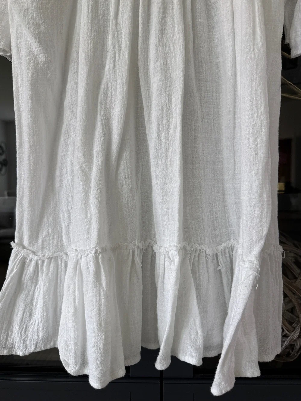 ROVE White Gauze Ruffle V-Neck Dress - Picture 3 of 8